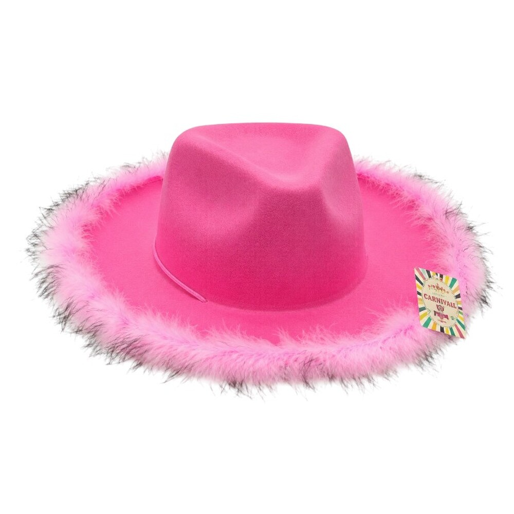 Rózsaszín cowboy kalap tollas díszítéssel