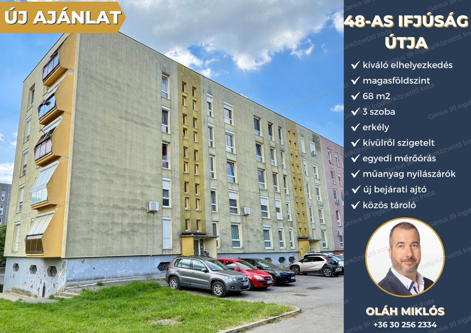 Kaposváron a belváros közelében eladó egy, magasföldszinten található, 68 m2-s, 3 szoba +  erkélyes, egyedi mérőórával ellátott panellakás.